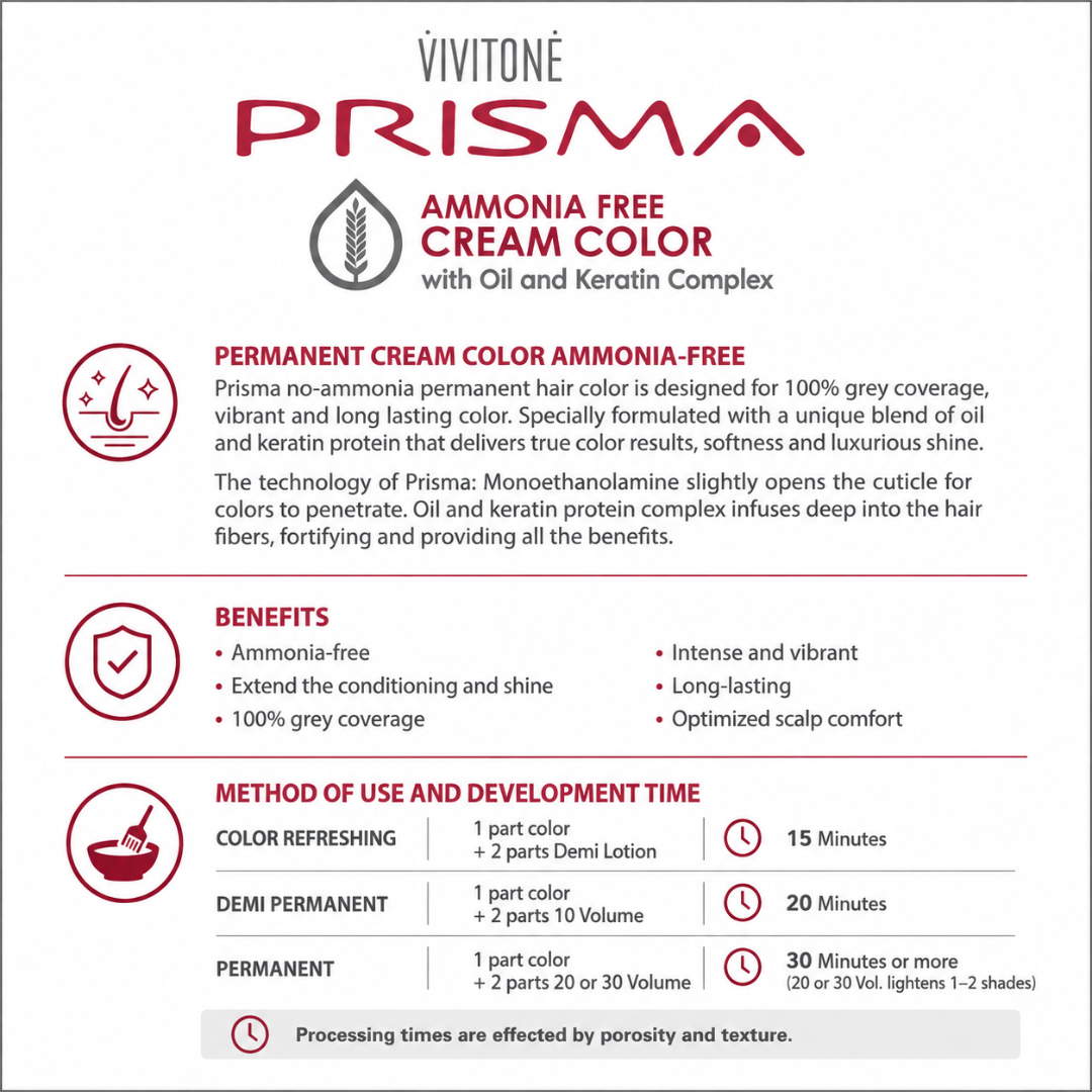Vivitone Prisma Ammonia-Free Permanent Hair Color | 2.09 oz | 35 Shades | Made in Italy