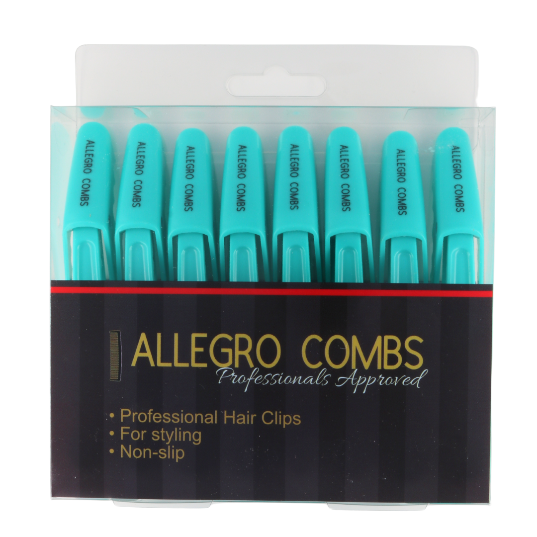 Allegro Combs Alligator Clips for Hair Styling – Professional No-Slip, Disinfectable & Stain-Resistant Salon Hair Clips 8-Pack