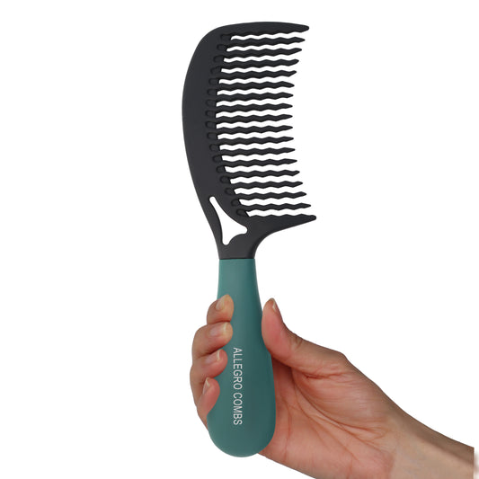 Allegro Gripforte Wide Wavy Tooth Comb - Wavy & Curly Hair Detangler for Women & Men