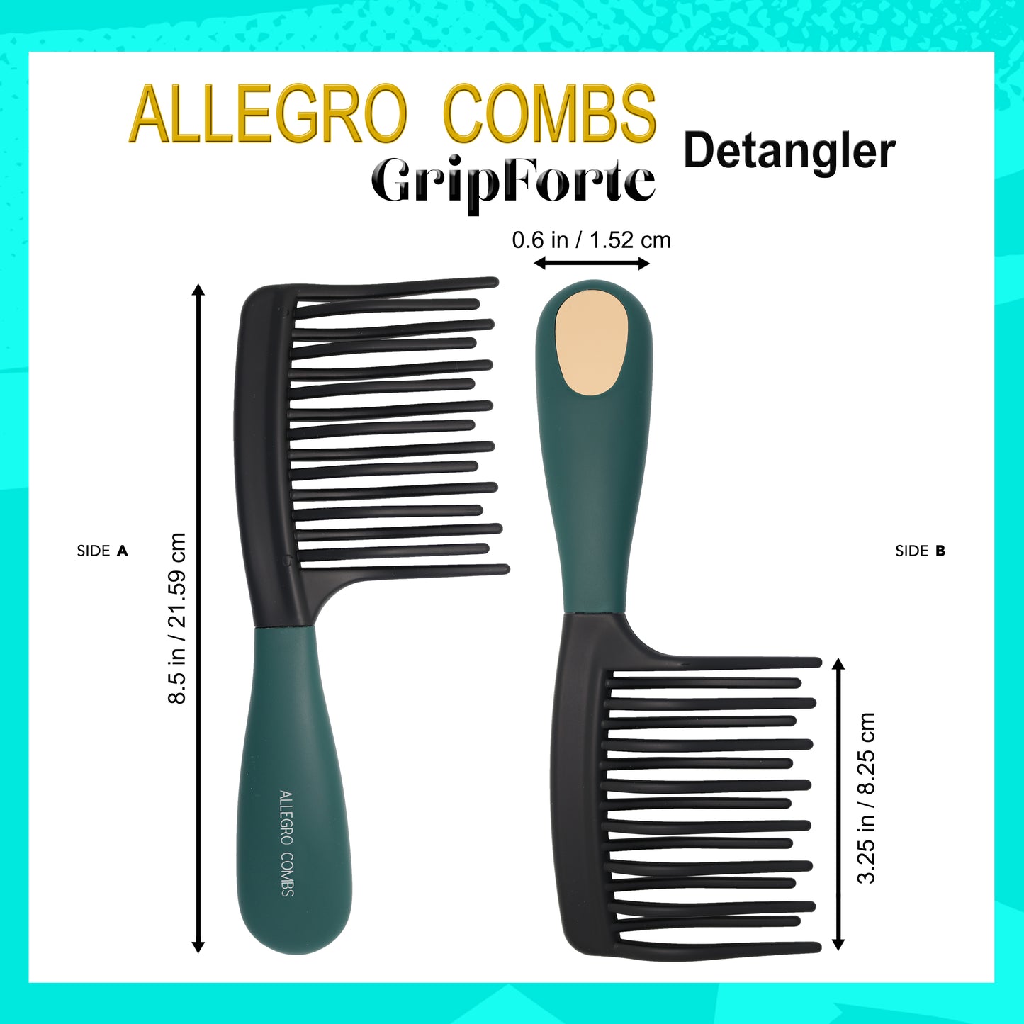 Allegro Gripforte Wide Tooth Detangler Comb for Curly Hair - Suitable for Men and Women