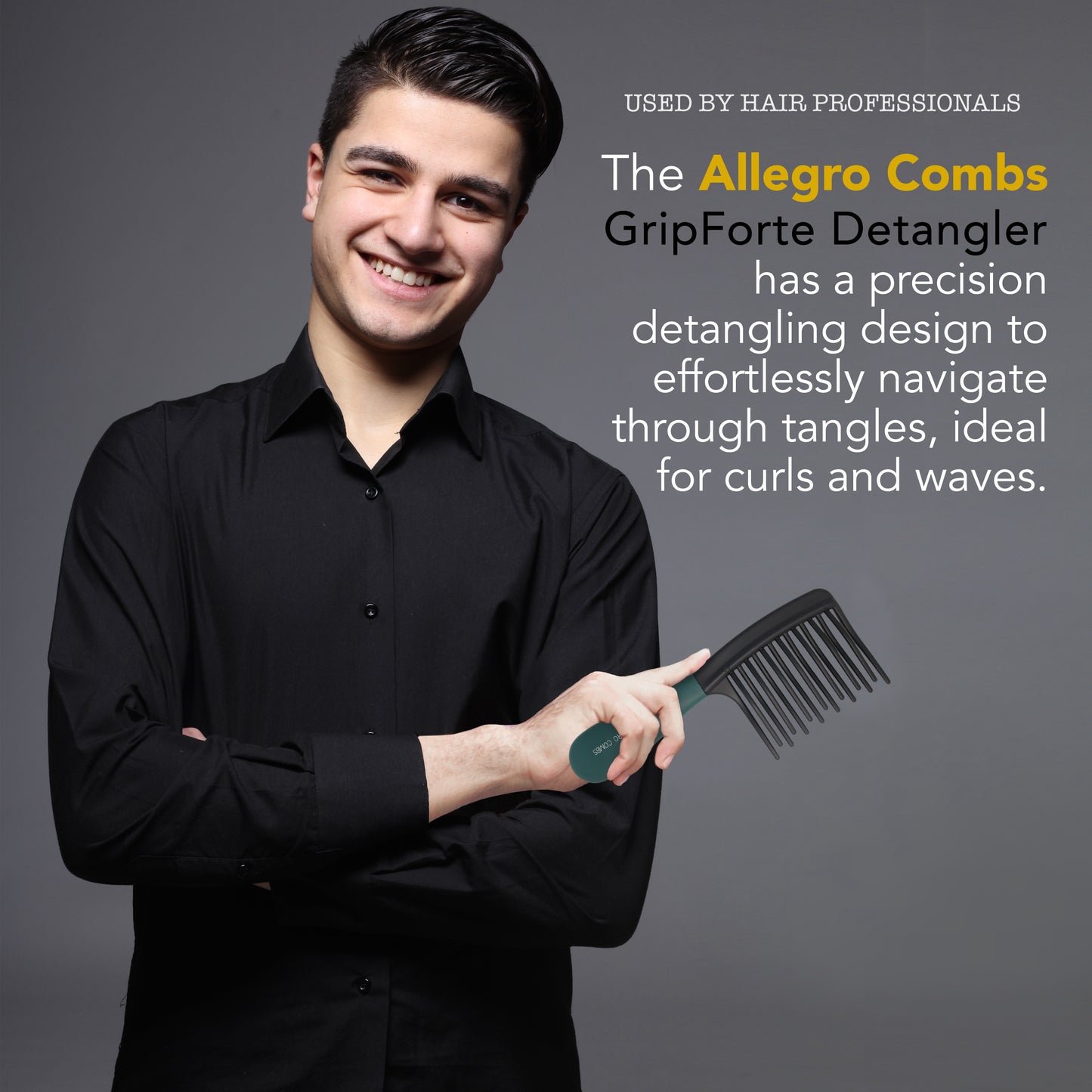 Allegro Gripforte Wide Tooth Detangler Comb for Curly Hair - Suitable for Men and Women