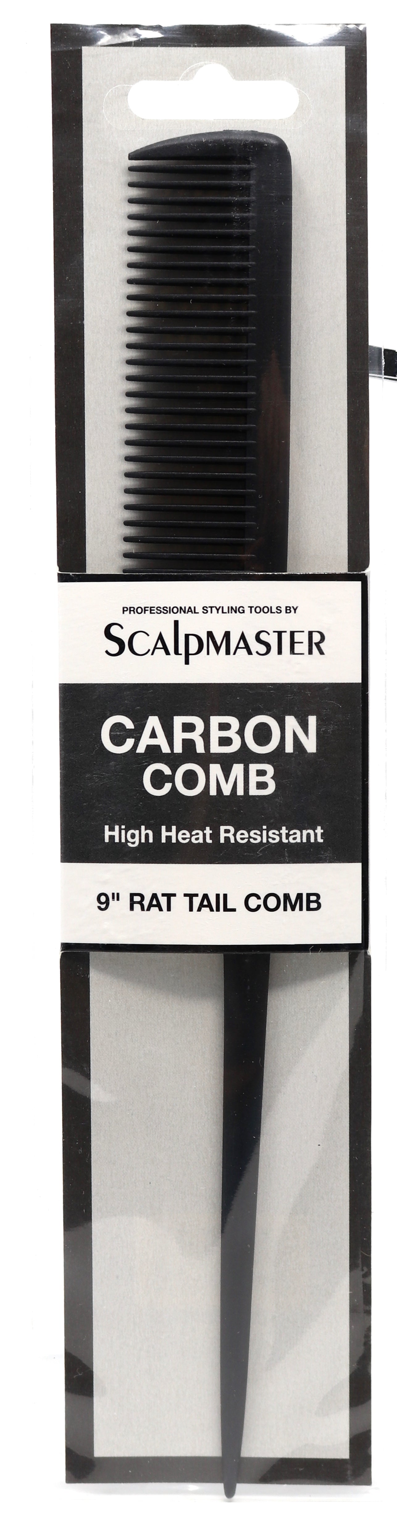 Scalpmaster 9 In. Carbon Rattail Comb. Heat Resistant Fine Teeth Comb