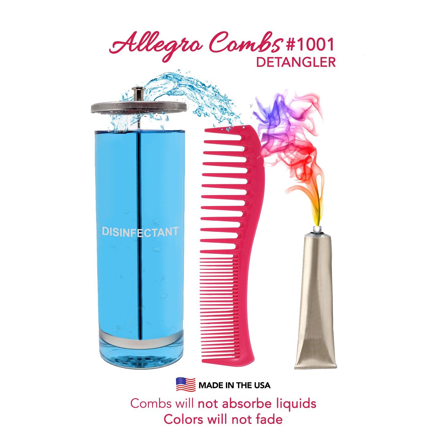 Allegro Combs 1001 Wide Tooth Teasing Shampoo Hair Combs Space Tooth Barber Curly Wavy Hair Parting Stylist Detangler 2 Pcs.