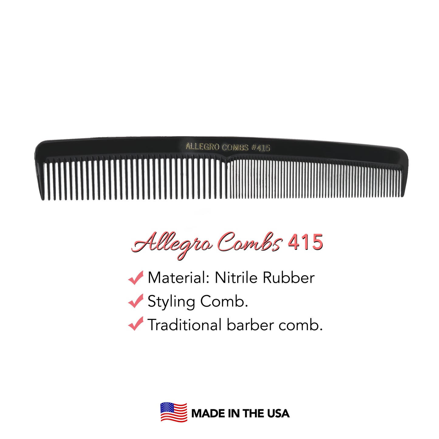 Allegro Combs #415 Barber Cutting And Styling Hair Combs Hairdressers Combs 12 Count