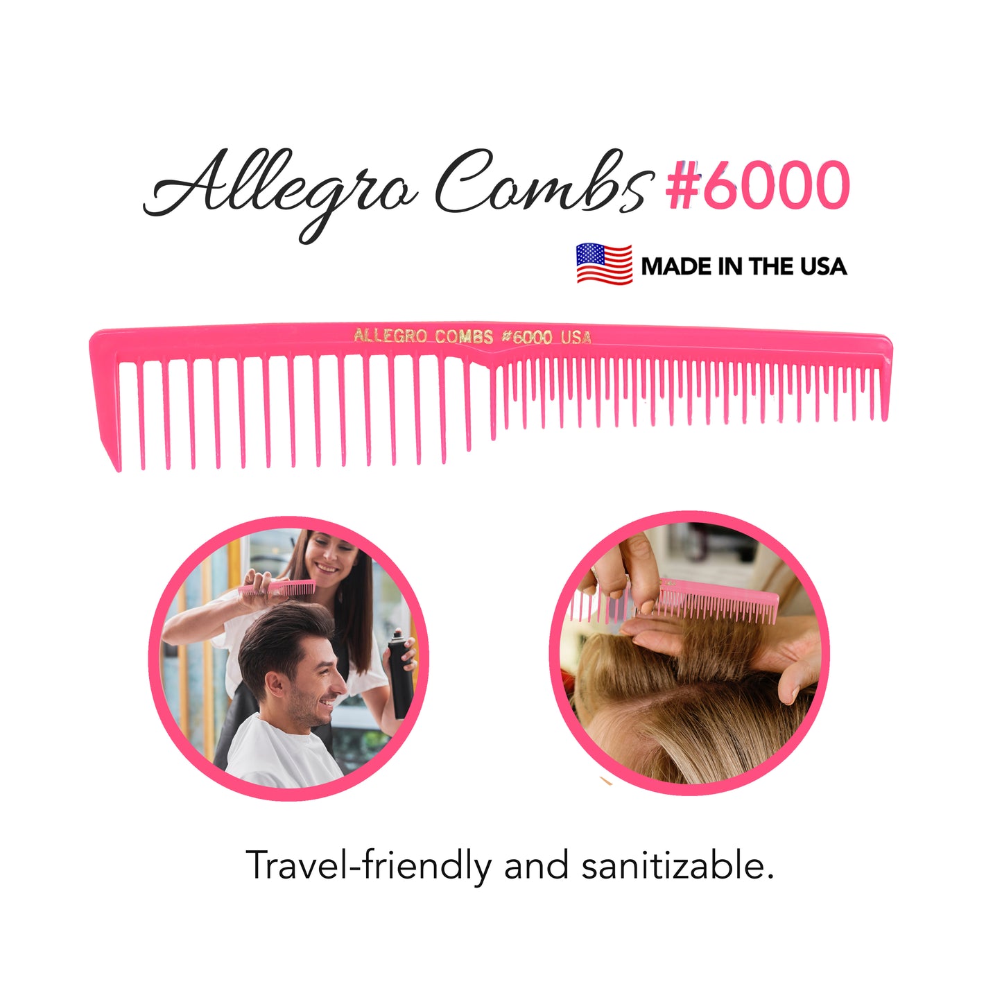 Allegro Combs 6000 Wide Tooth Teasing Lift Vented Hair Combs Space Tooth Barber Stylist Curly Hair Parting Neon 12 Pc.