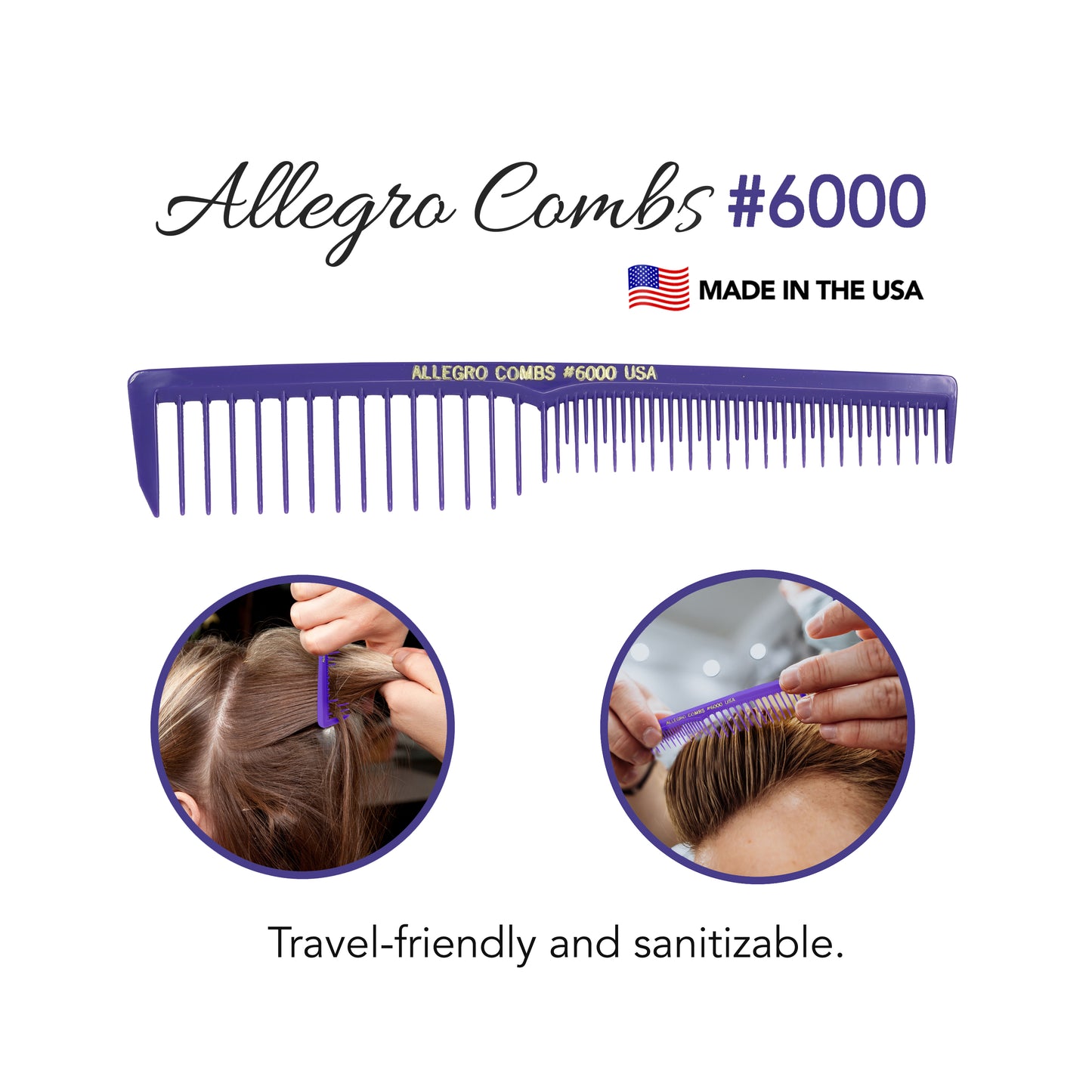 Allegro Combs 6000 Wide Tooth Teasing Lift Vented Hair Combs Space Tooth Barber Stylist Curly Hair Parting Fresh Colors12 Pc.