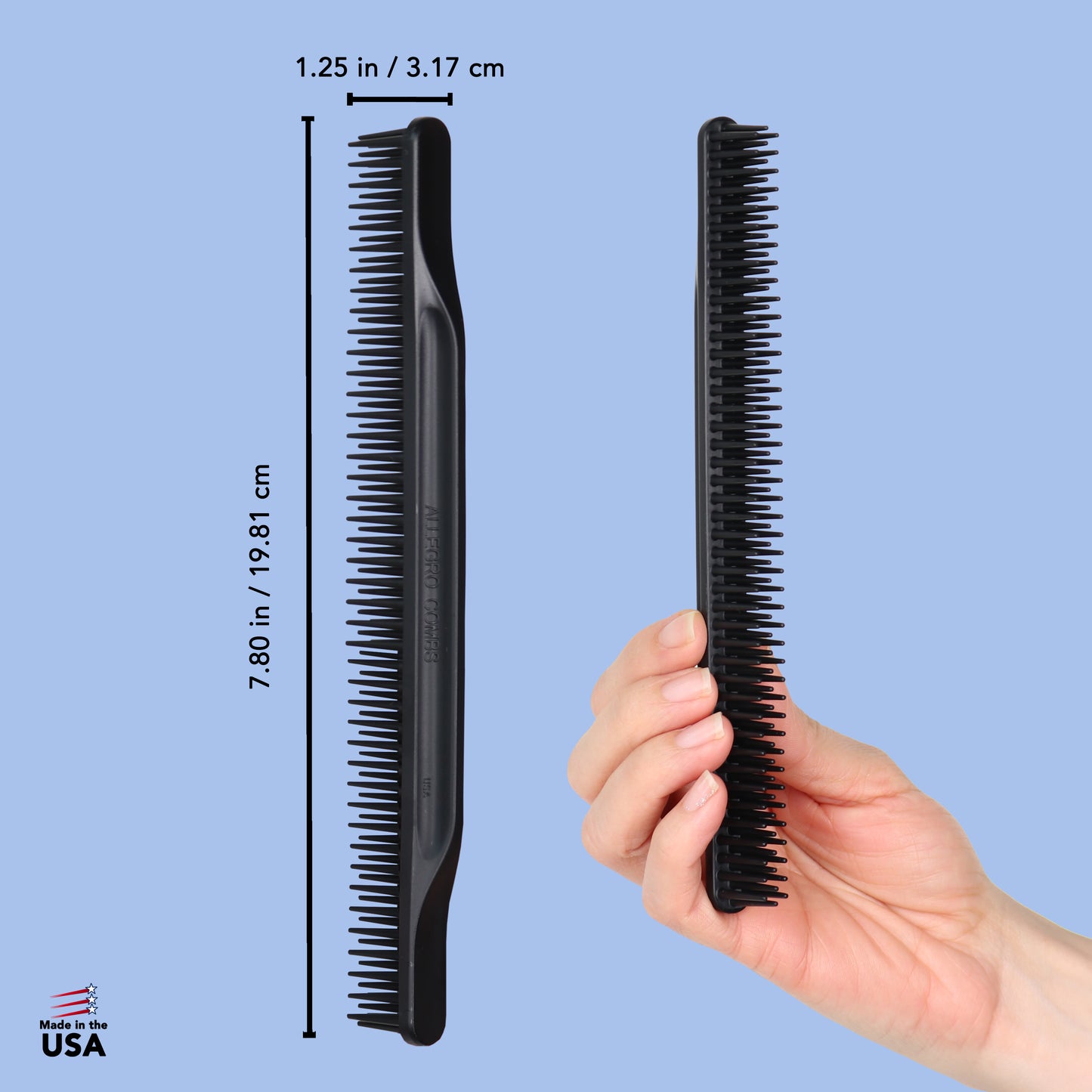 Allegro Combs #70 3 Row Detangling Comb Wide Tooth Curl Defining Brush Perfect for Women Curly Hair Stylists Curl Defining Curly Hair Comb Made In The USA