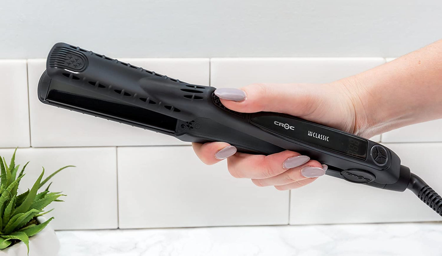 CROC Flat Iron Hair Straightener Floating Plates, Dual Voltage, Heats Up to 450℉