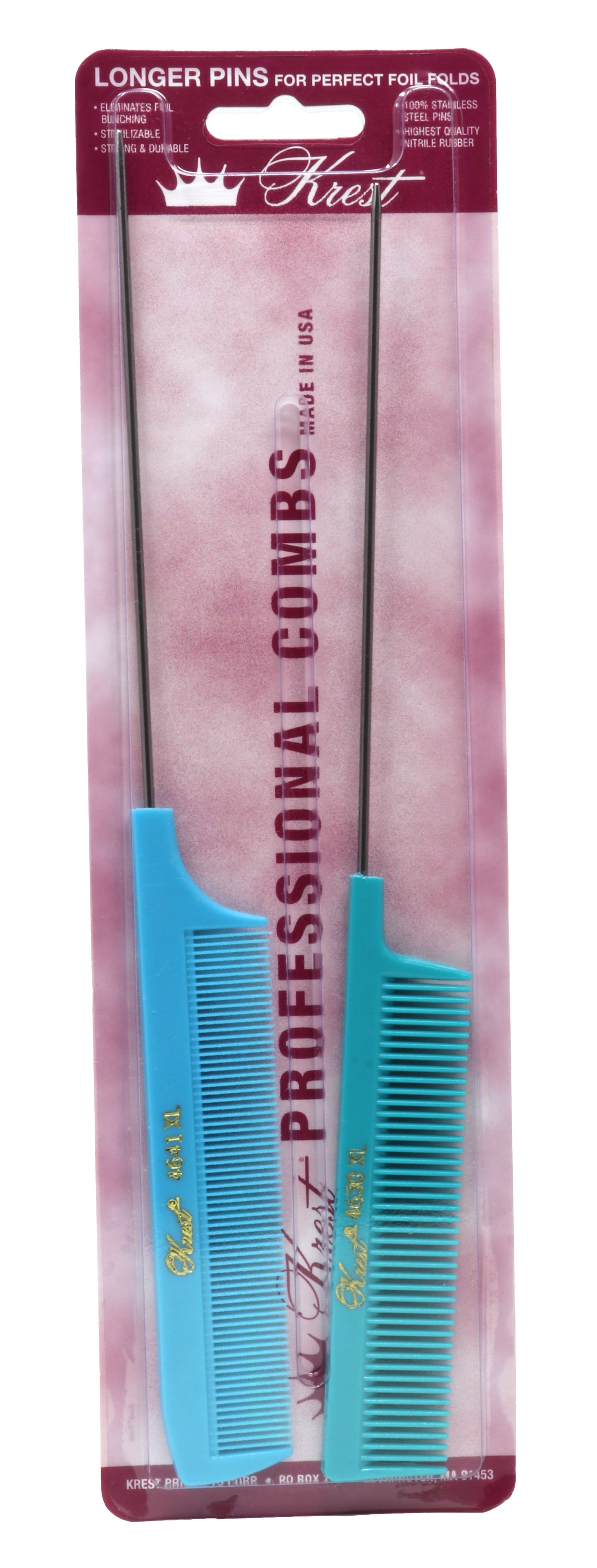 Krest XL Pintail Combs Foiling Combs Fine Tooth Rattail Hair Cutting Comb 2 Pc.