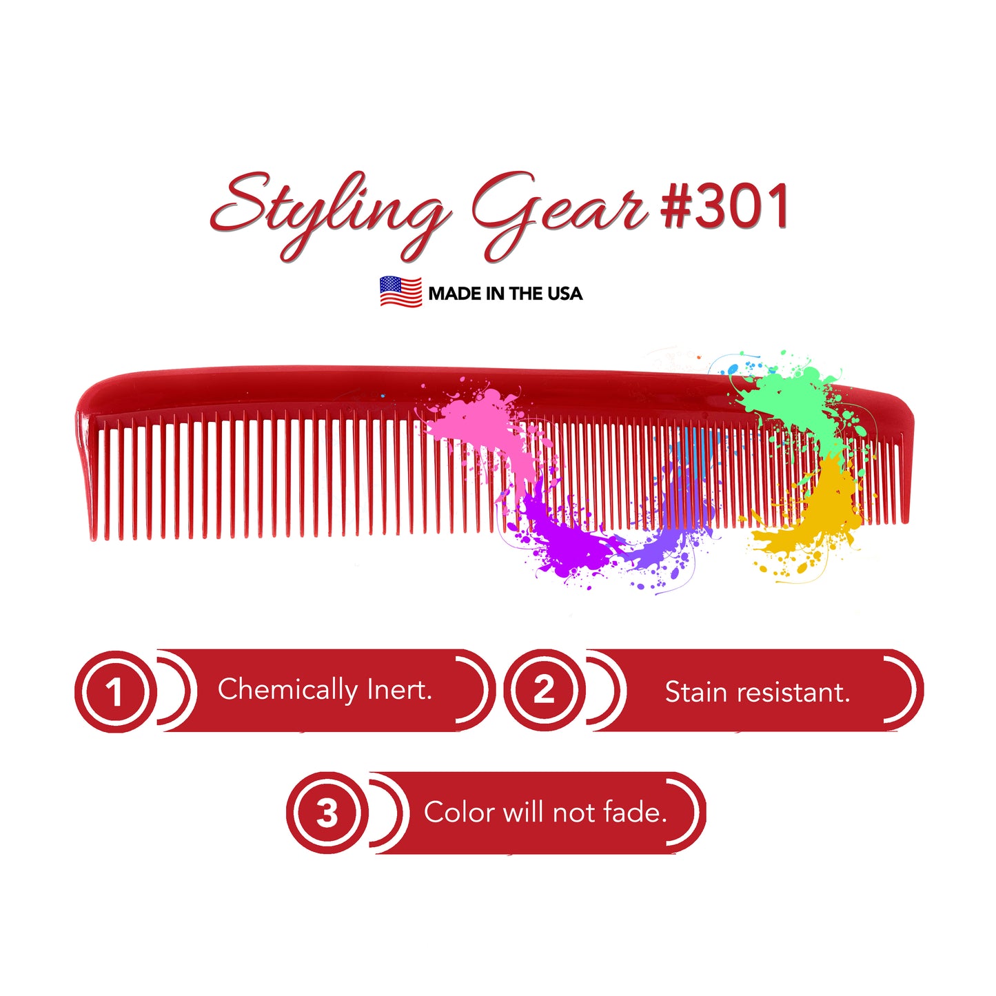 Styling Gear 301 Hair Combs Cutting Barber Hair Stylist Shampoo Combs All Purpose Parting Wide And Fine Tooth  1 Pc.