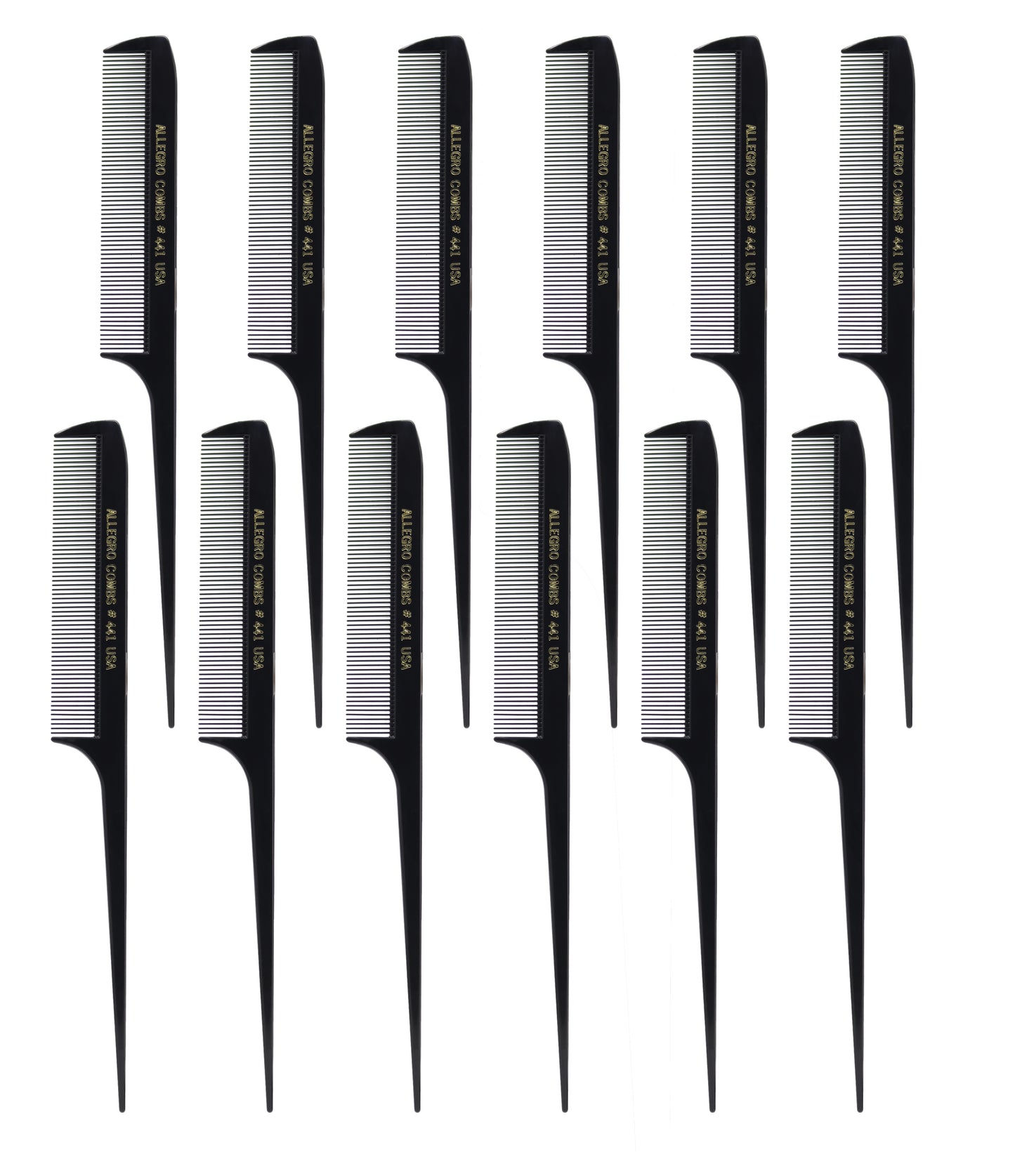 Allegro 441 - 8.5" Rat Tail Combs for Braiding & Parting, Fine Teeth, Set of 12
