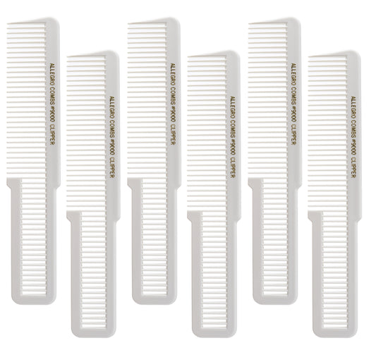 Allegro Combs 9000 Barber Clipper Cutting Combs Blending Combs For Woman Men Flat Top Combs Fading Combs White Combs 6 Pk.