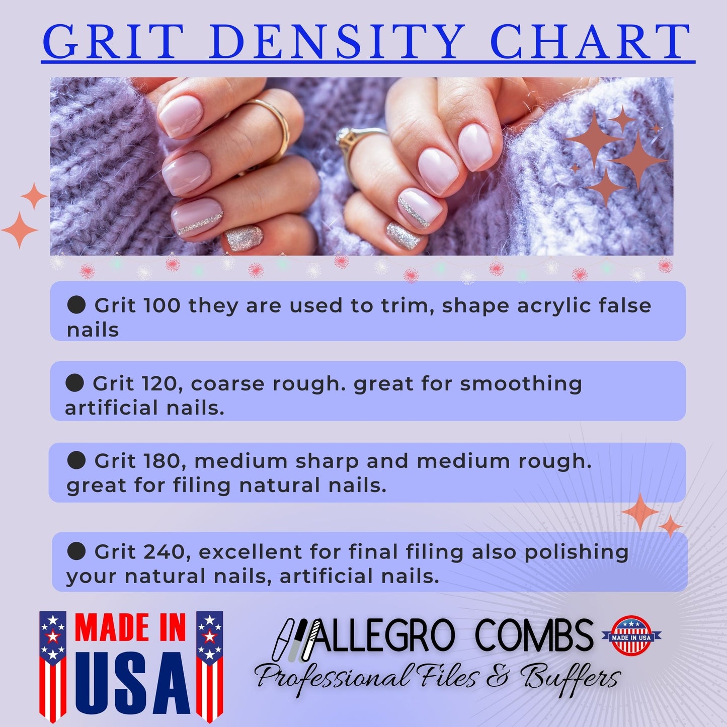 Nail Files - Double-Sided Emery Boards 100/180 & 120/240 Grit (10 Pack)