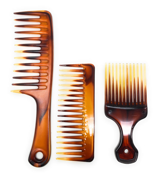 Scalpmaster Comb Set Combs With Handles Pik Comb Wet Comb Detangling Comb 3 Pcs