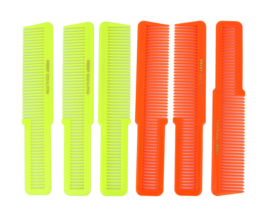 Krest Combs 8 In. Clipper Hair Cutting Comb. Klipper Comb. Neon, Yellow & Neon Orange. 6 pc.