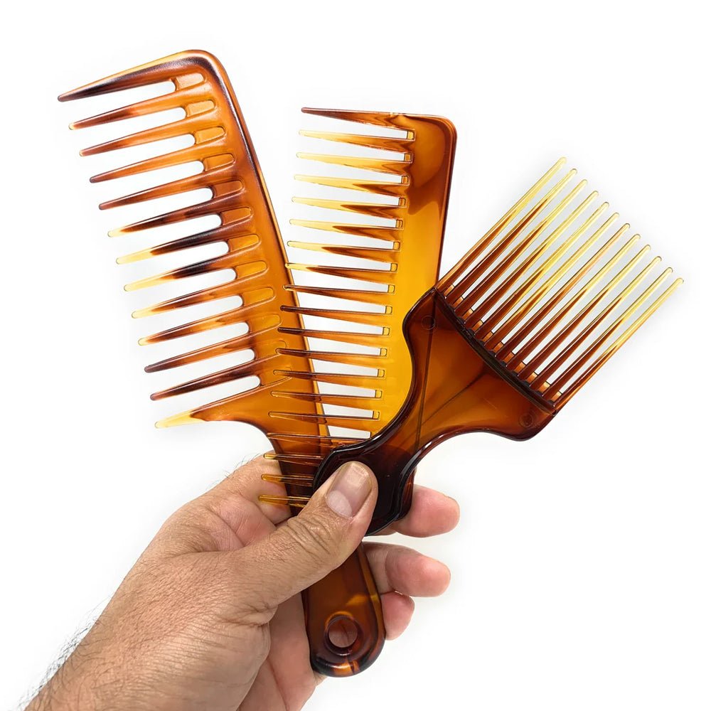 Scalpmaster Comb Set Combs With Handles Pik Comb Wet Comb Detangling Comb 3 Pcs