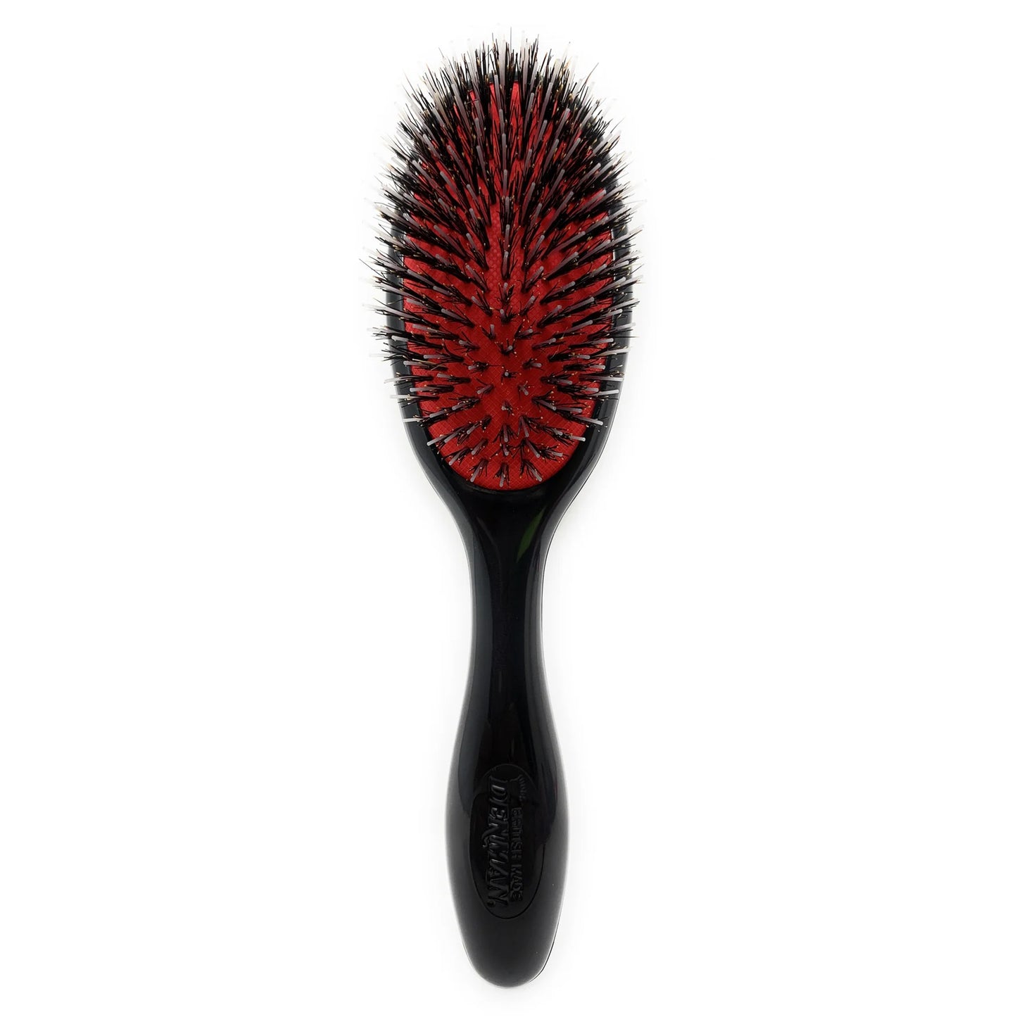 Denman D81S Small Grooming Cushioned Brush Natural Bristle with Nylon and Porcupine Quill Black.