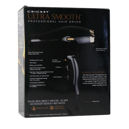 Cricket Ultrasmooth Pro Dryer - Sleek Black, Infused with Argan Oil & Keratin