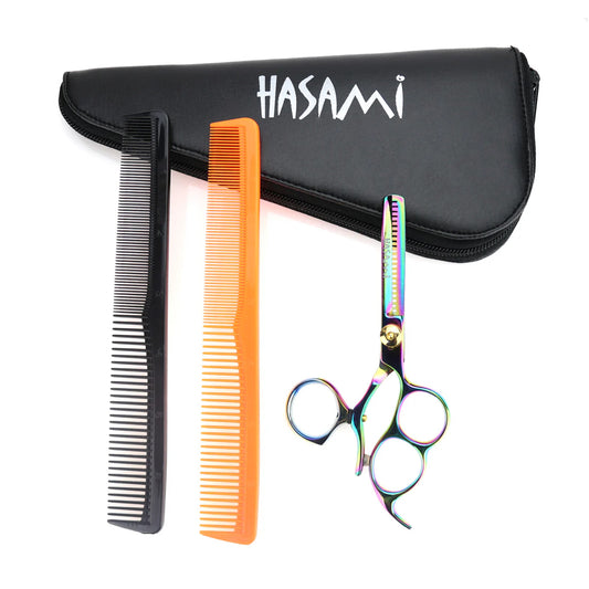 Hasami 5 In. Hair Cutting Thinning Scissors Righty Thinning Shears Set Titanium Finish  I50-R