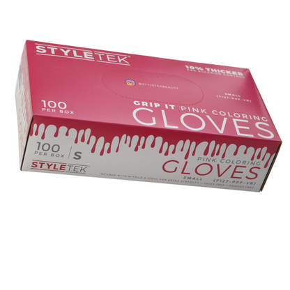 Styletek Pink Hair Coloring Gloves Powder Free Vinyl Gloves, Small