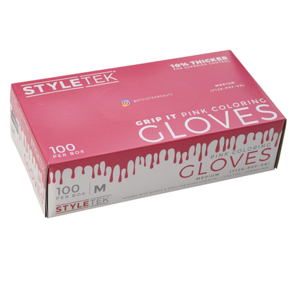 Styletek Pink Hair Coloring Stylists Gloves Powder Free Vinyl, Medium