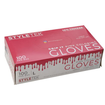 Styletek Pink Hair Coloring Hairstylists Gloves Powder Free Vinyl, Large