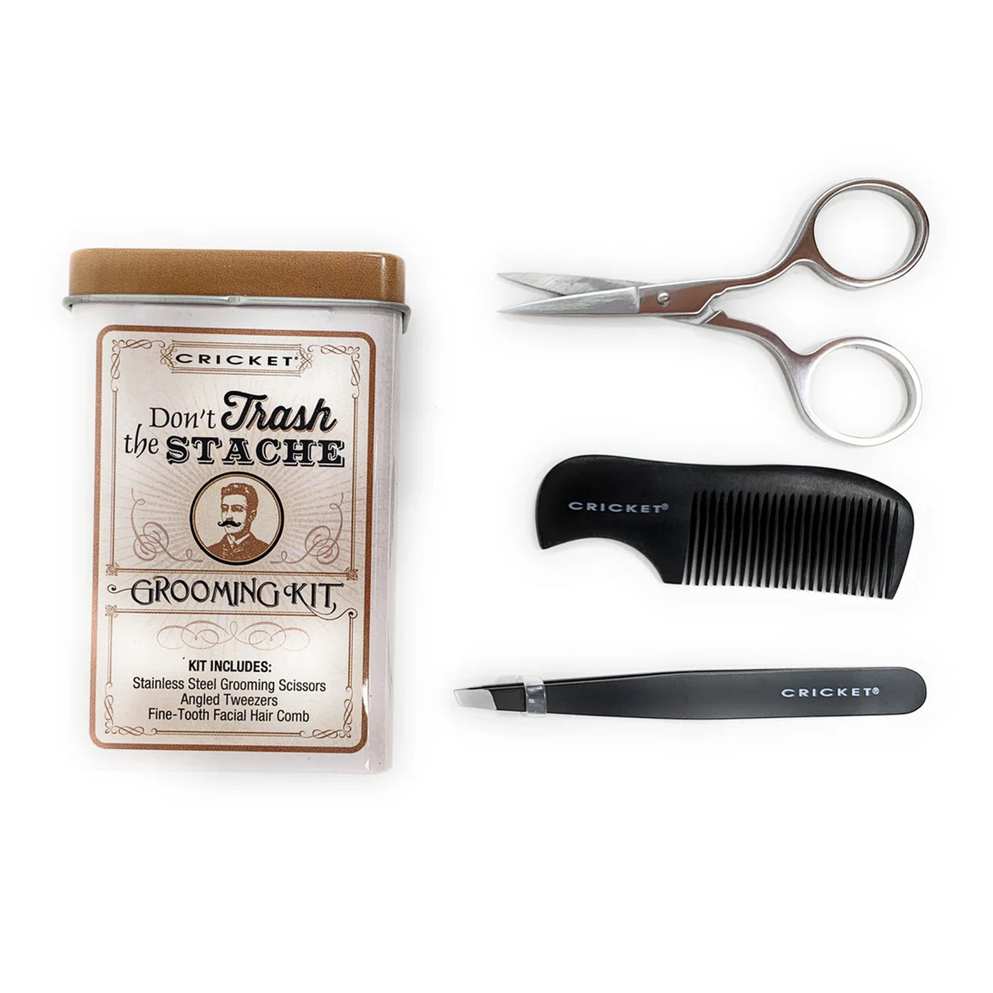 Cricket Don't Trash The Stache Grooming Kit Grooming Shears Tweezers And Beard Comb 3 Pcs.