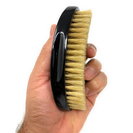 Scalpmaster Curved Oval Palm Boar Bristle Brush - 11 Row Natural Bristle, Black
