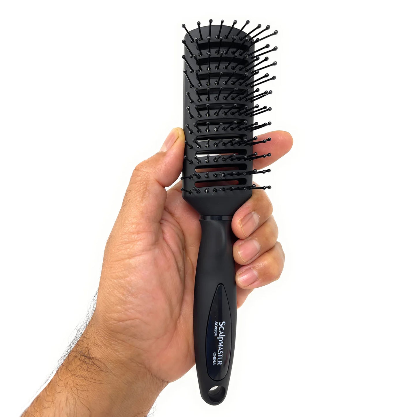 Scalpmaster Hair Brush Tunnel Vent Brush Ball-Tipped Rich Black Rubberized Finish 1 Pc.