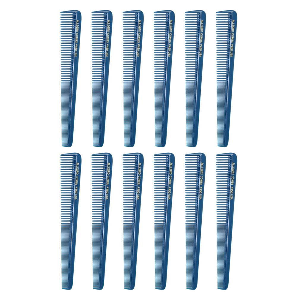 Allegro Combs 450 - Tapered Barber Hair Cutting Combs, Black, 12 Pack