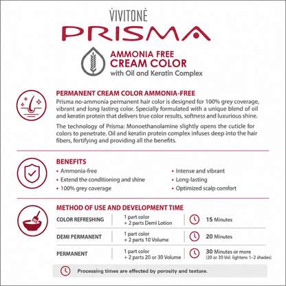 Vivitone Prisma Ammonia-Free Permanent Hair Color | 2.09 oz | 35 Shades | Made in Italy