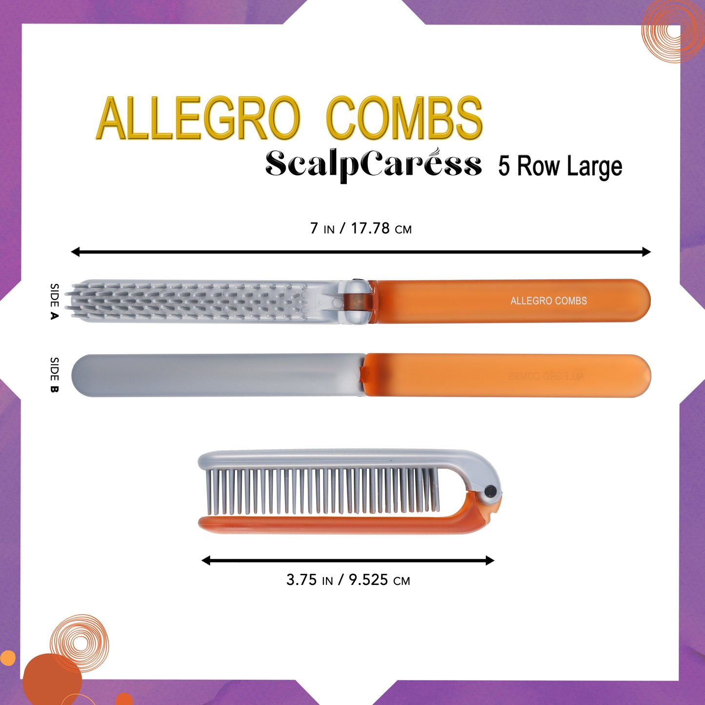 Allegro Combs ScalpCaress: Detangler Brush Mini Foldable Hairbrush for Women, Kids - Ideal For Curly Hair Soft Bristle