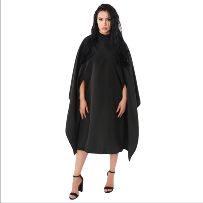 Allegro Combs Professional Hands-Out Hair Coloring Cape, Waterproof, Bleach Proof, Chem Proof, Black Nylon Salon Cape with Arm Slits, 54 x 60 in