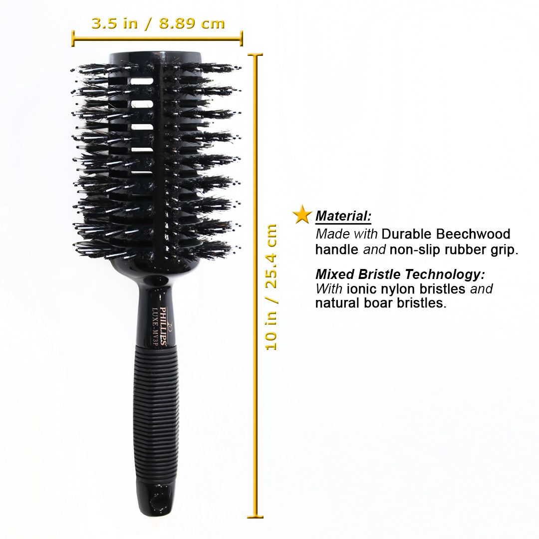 Phillips Brush 3.5" Monster Vent Round Brush Poly Tip - Mixed Boar & Ionic Nylon Bristles (LUXE-MV3P)