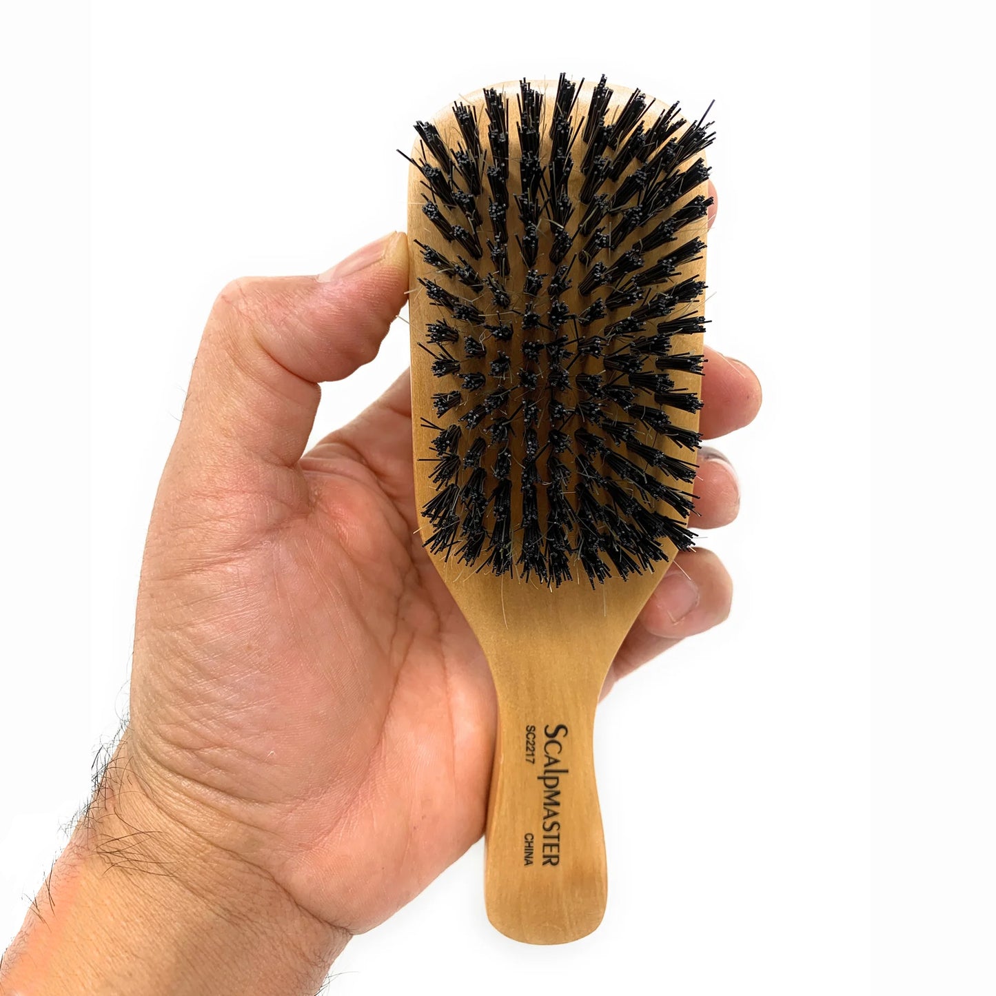 Scalpmaster Club  Hair Brush, Wave Hair Brush, Curved Oval Palm Brush Boar Bristles and Natural Wood 1 Pc.