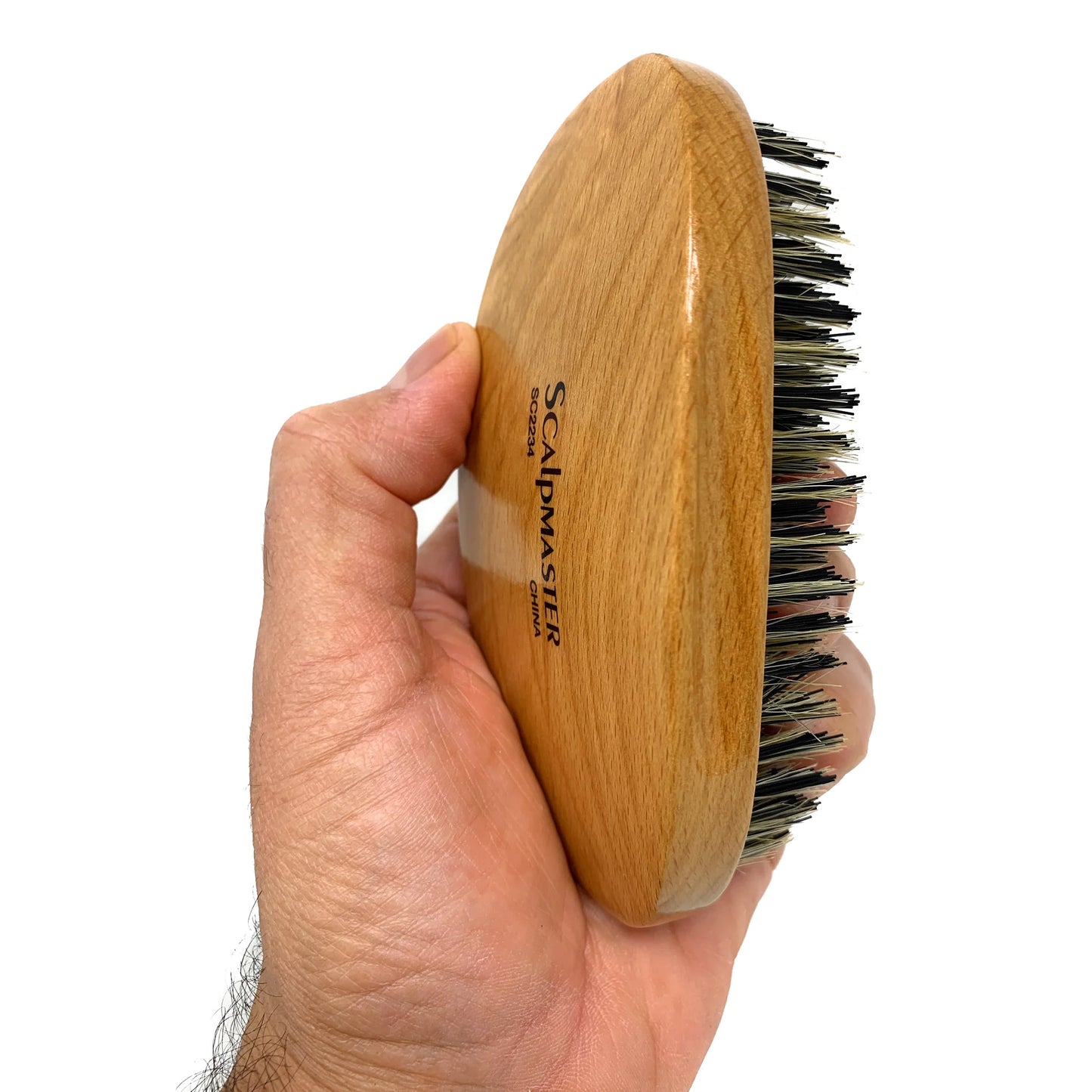 Scalpmaster Club  Hair Brush, Wave Hair Brush, Curved Oval Palm Brush Boar Bristles and Natural Wood 1 Pc.