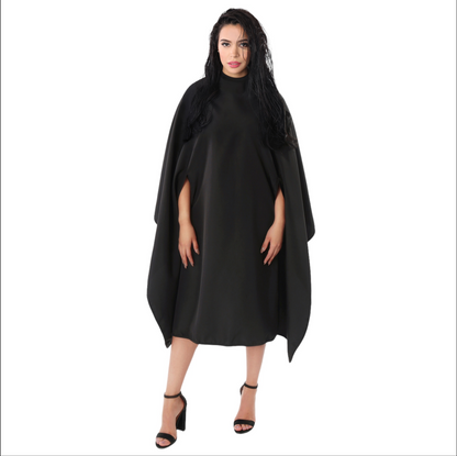 Allegro Combs Professional Hands-Out Hair Coloring Cape, Waterproof, Bleach Proof, Chem Proof, Black Nylon Salon Cape with Arm Slits, 54 x 60 in