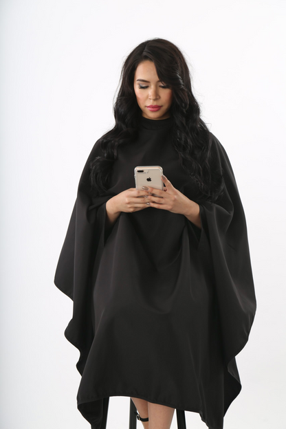 Allegro Combs Professional Hands-Out Hair Coloring Cape, Waterproof, Bleach Proof, Chem Proof, Black Nylon Salon Cape with Arm Slits, 54 x 60 in