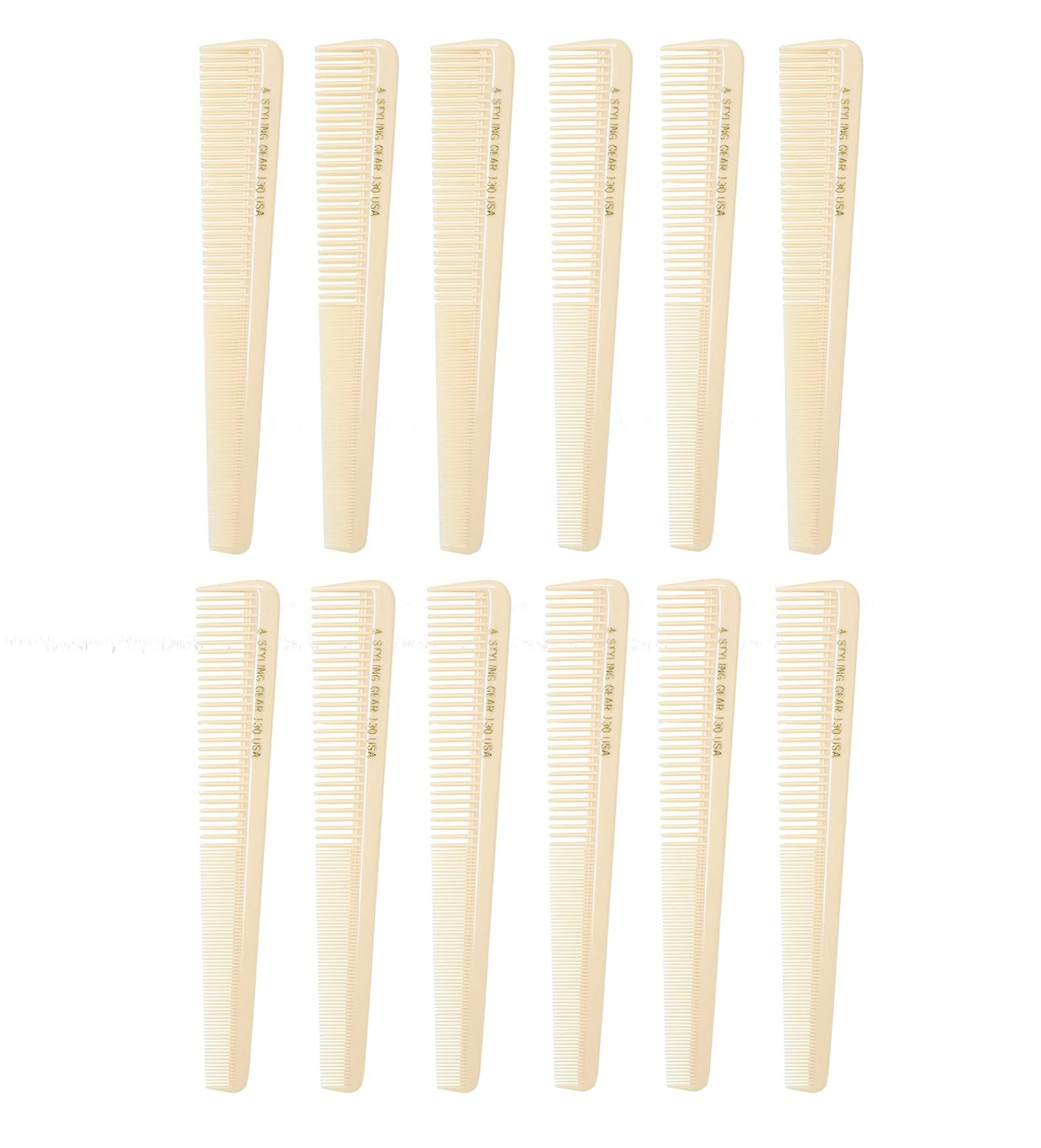 Styling Gear #130 Taper Barber Cutting Combs 12 Count