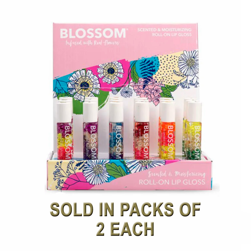 Blossom Roll-On Lip Gloss Infused with Flowers Rollerball Lip Gloss 2 pk