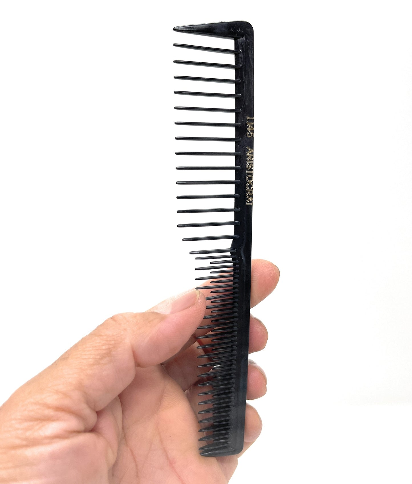 Aristocrat 1145 space tease combs Wide Tooth Teasing Lift Vented Hair Combs Space Tooth Barber Stylist Curly Hair Made In The USA  black  12 Pcs.