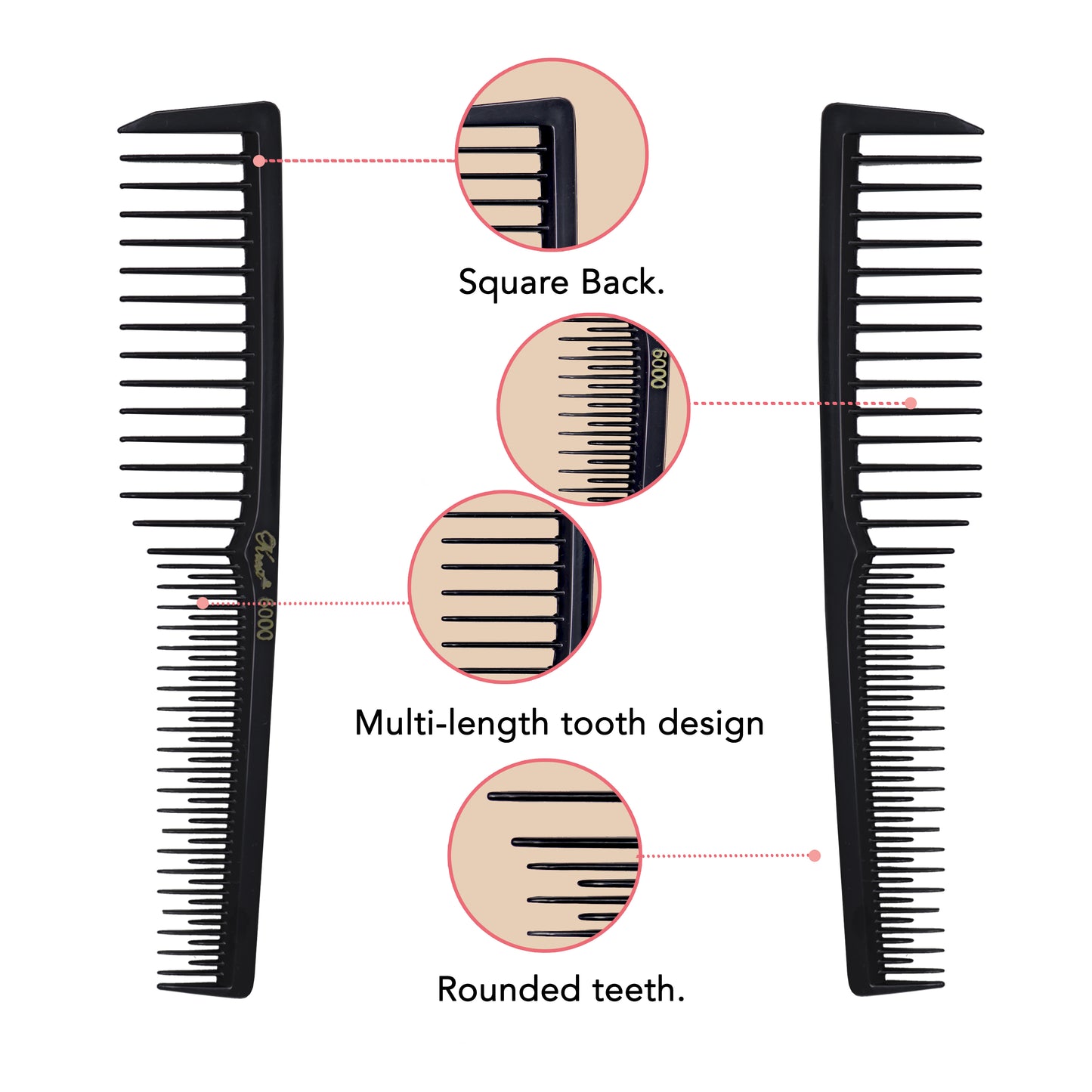 Krest 6000 7 in. Teasing Combs Lift Vent Hair Combs Pack Space Tooth Wide teeth Comb 12 Pc.