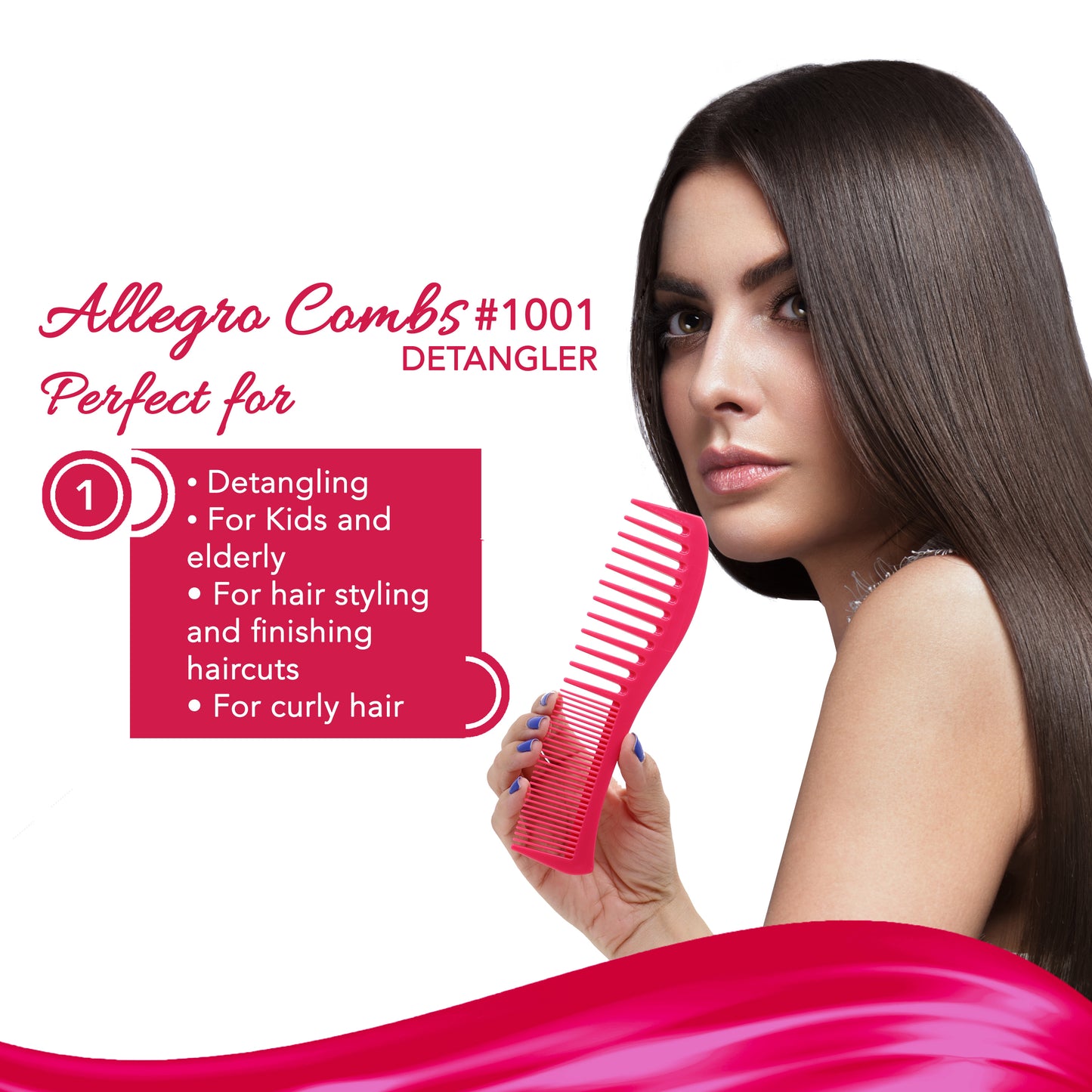 Allegro Combs 1001 Wide Tooth Teasing Shampoo Hair Combs Space Tooth Barber Curly Wavy Hair Parting Stylist Detangler 2 Pcs.