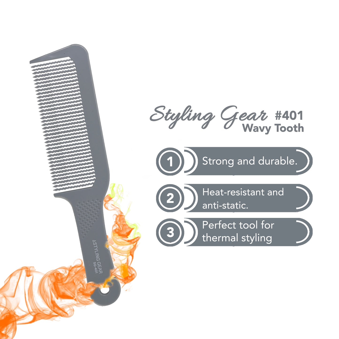 Styling Gear 401 XL Clipper Comb Flat Top Barber Comb For Flattop Hair Cutting Long Handle Wavy Teeth Gray 2 Pcs.