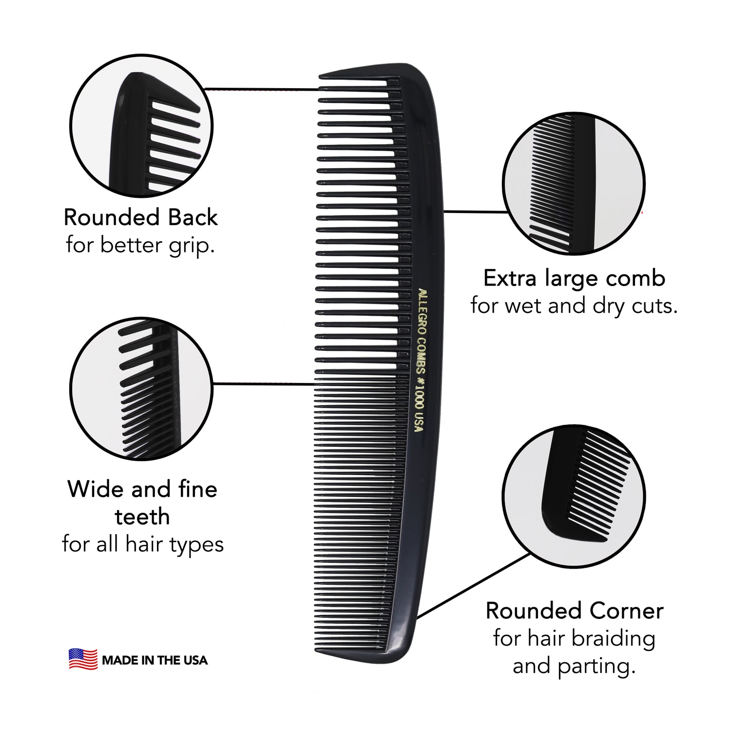 Allegro Combs 1000 X-Large Styling Comb Hair Cutting Barber Stylist Co –  Allegro Beauty Store