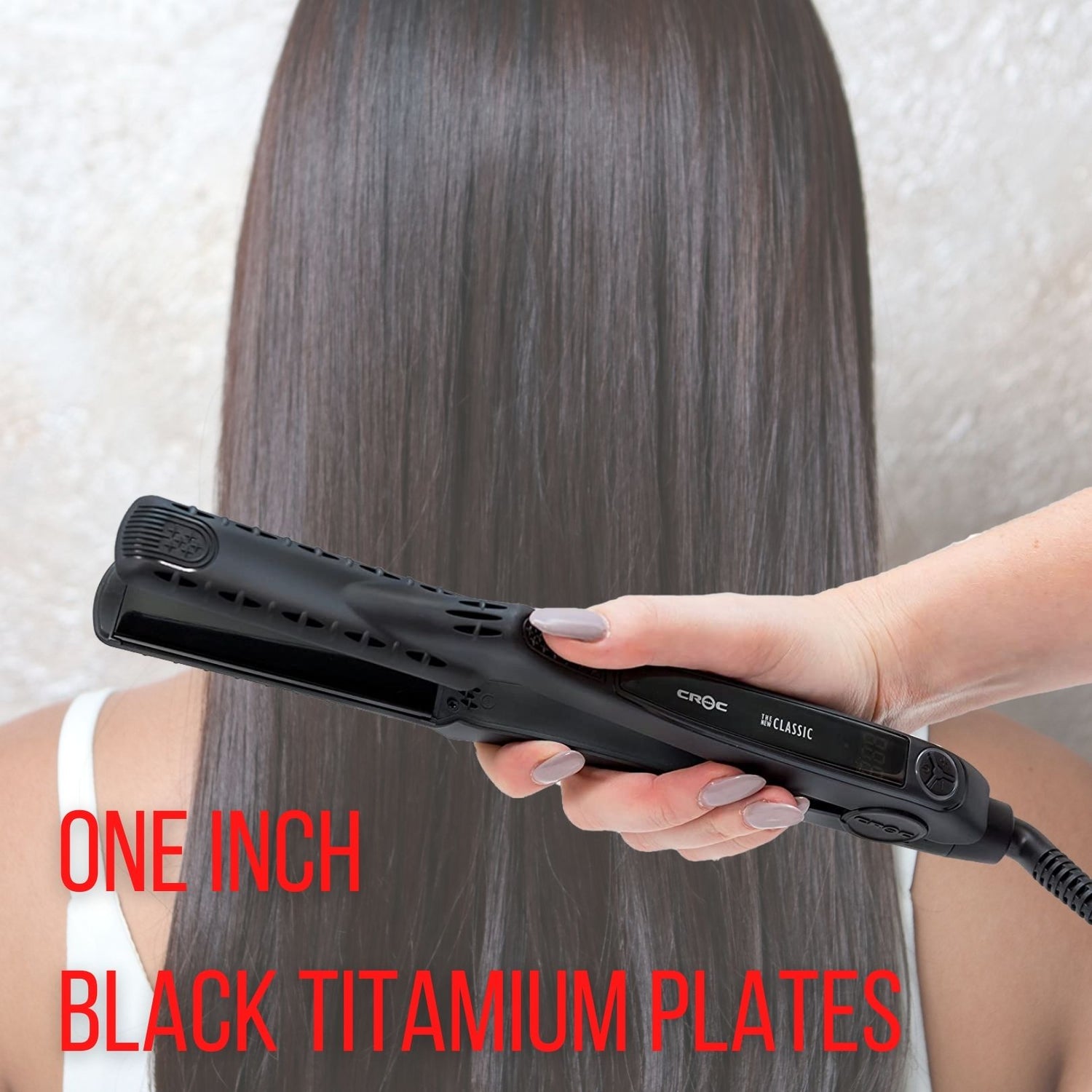 CROC New straightener Black Flat Iron Hair Straightener Ceramic Titanium  Floating Plates Dual Voltage Heat Up 450℉
