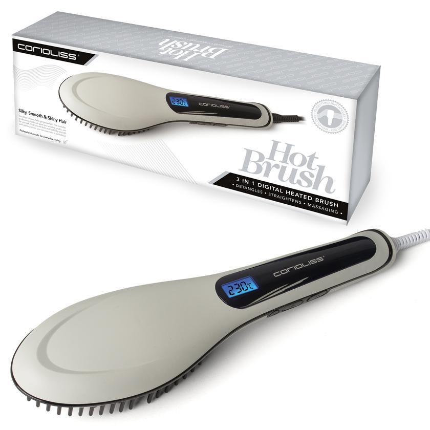 Corioliss Hair Straightening Hot Brush. 3 in 1 Detangles 1 Count Black