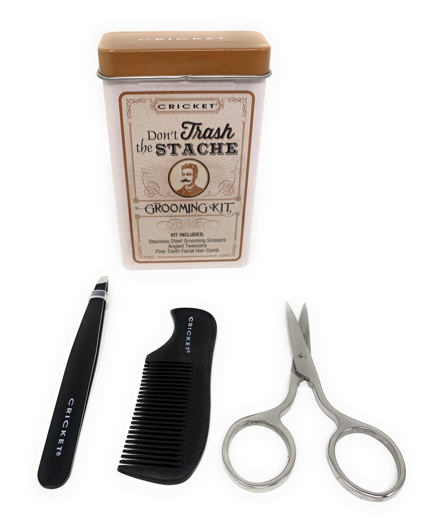 Cricket Don't Trash The Stache Grooming Kit Grooming Shears Tweezers And Beard Comb 3 Pcs.