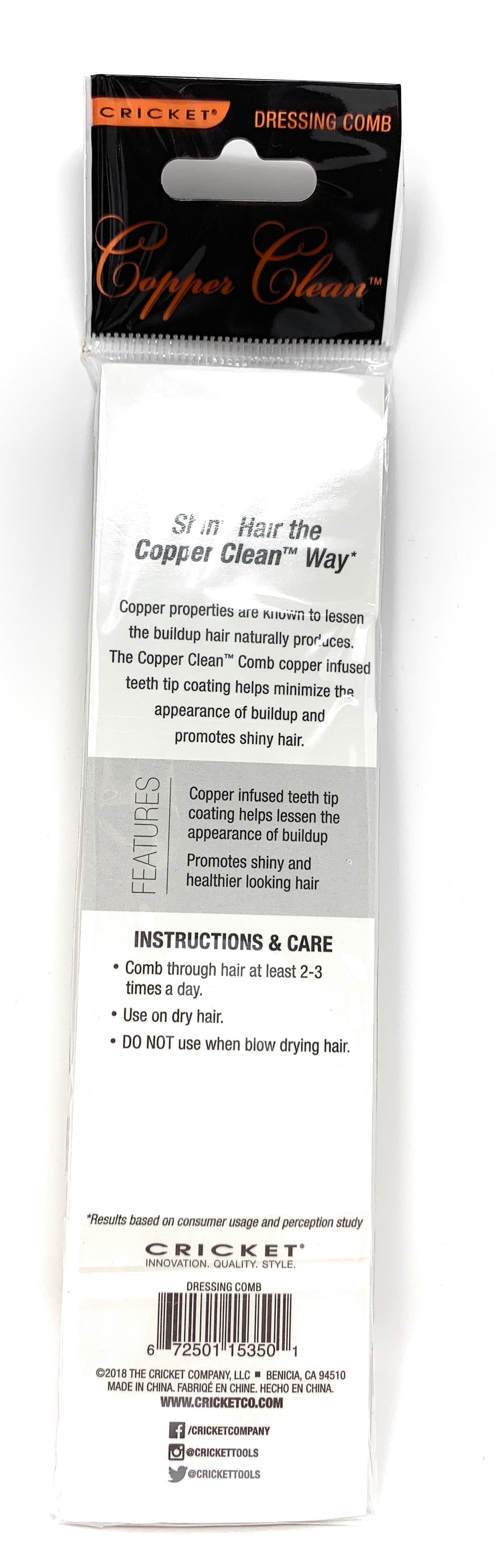 Cricket Copper Clean Finishing Comb Dressing Hair Comb Copper Infused Teeth.