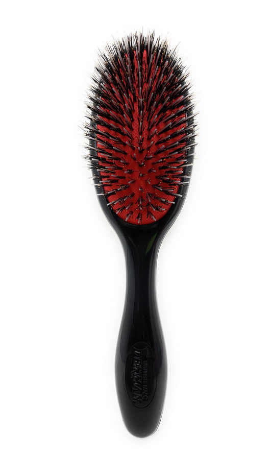 Denman D81S Small Grooming Cushioned Brush Natural Bristle with Nylon and Porcupine Quill Black.